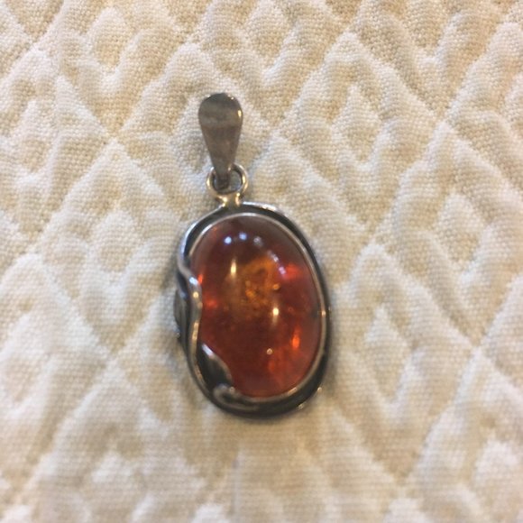 Vintage Silver Art Nouveau Amber Pendant - Picture 1 of 3